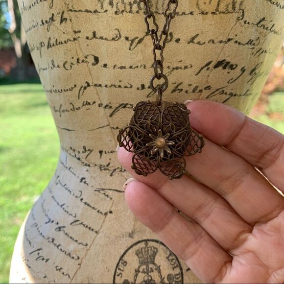 Hand Crafted Brass 20” Filigree Necklace - Picture 1 of 6